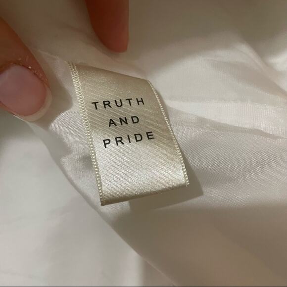 Truth & Pride Cream Tweed Moto Zip Blazer Jacket With Metallic Thread Womens M - Picture 7 of 10